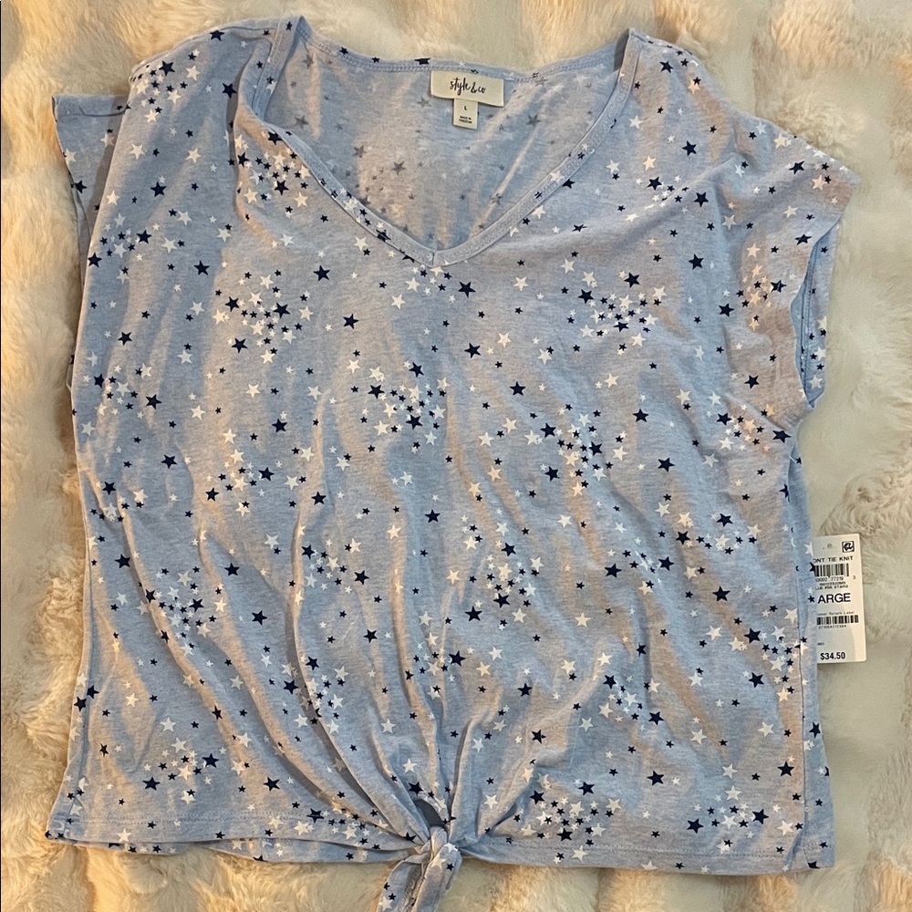 Style & Co. Light Blue Star Print Knot Tee